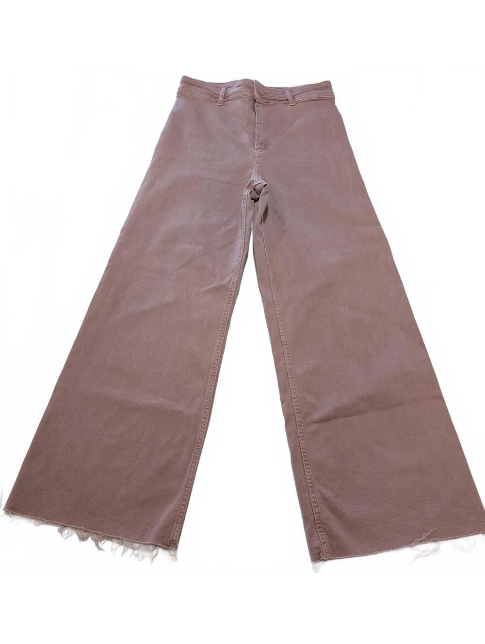 ZARA Viral High-Rise Wide-Leg Full-Length Jeans Mauve Pink Taupe Raw Hem Size 6